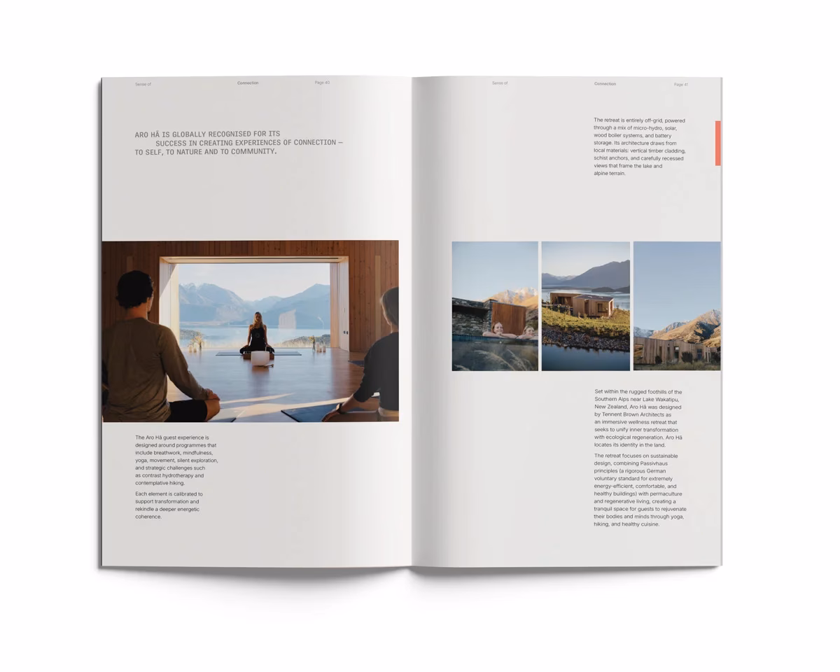 Sensorial-Book-by-Kirsty-Ludbrook_p40-41 SENSORIAL editorial spread showcasing wellness retreat imagery and minimalist connection-focused brand storytelling