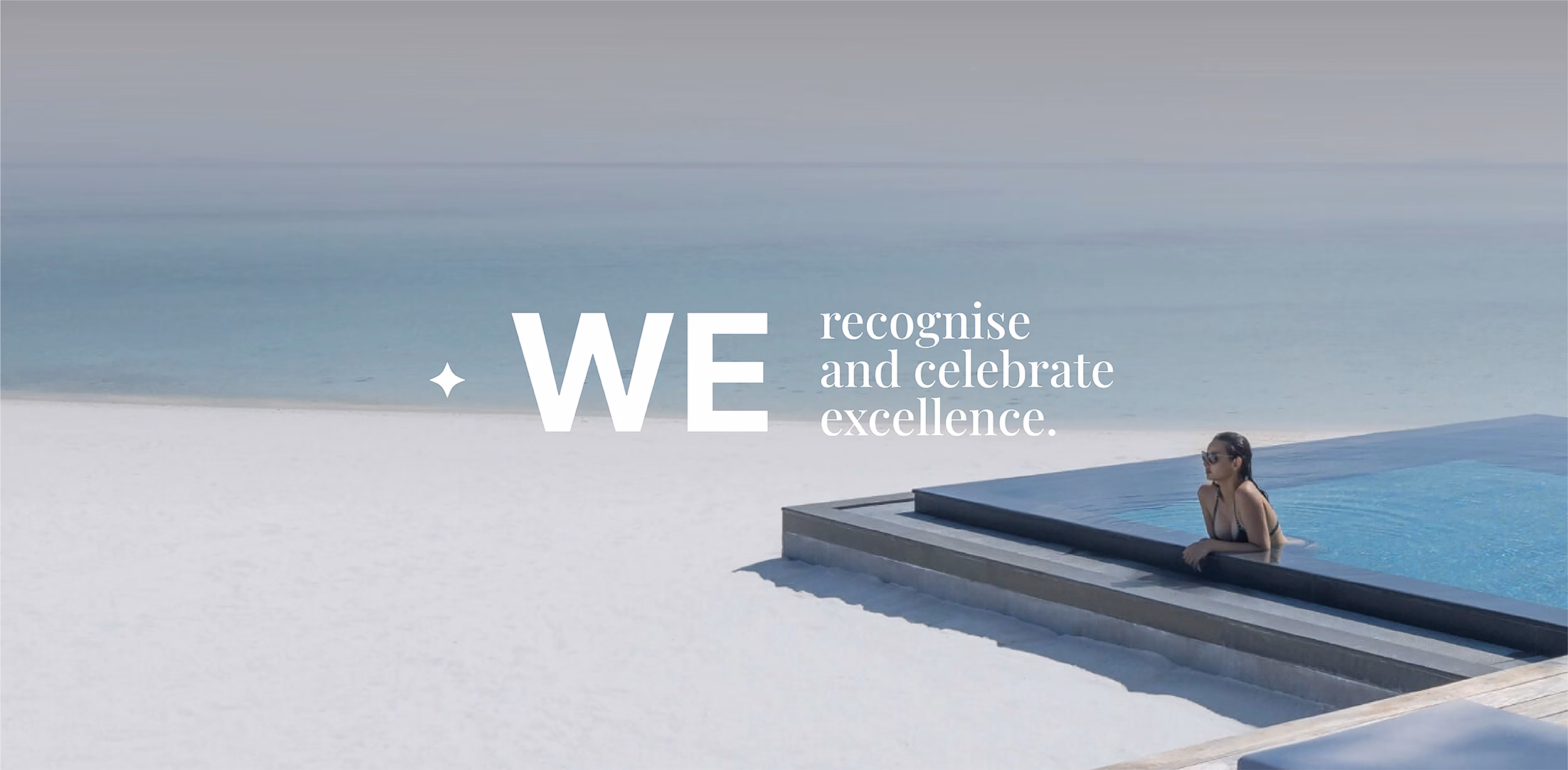 Wellness Summit Asia Pacific banner 'We recognise & celebrate excellence' with a view of a swimming pool with a woman looking out to a view - design by Ludbrook Agency