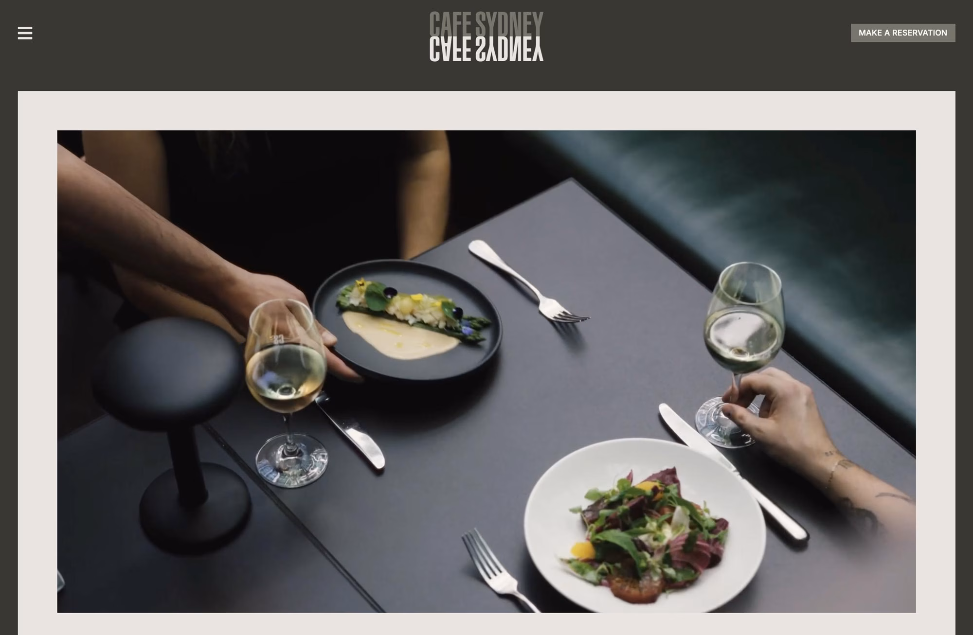 Café Sydney - dinner table setting for two - website by Ludbrook Agency